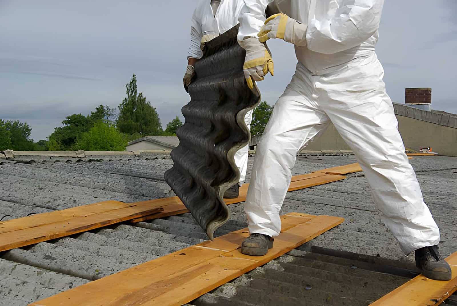 workers protective suit asbestos removal safety equipment