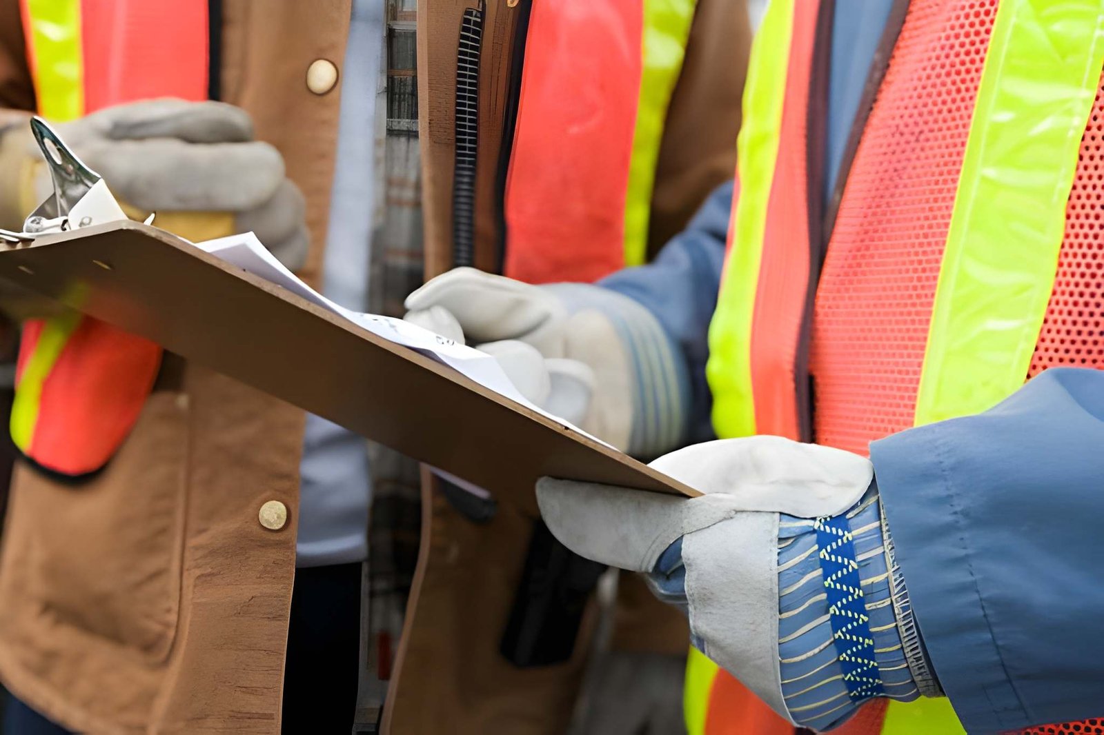 construction worker certification documents inspection clipboard