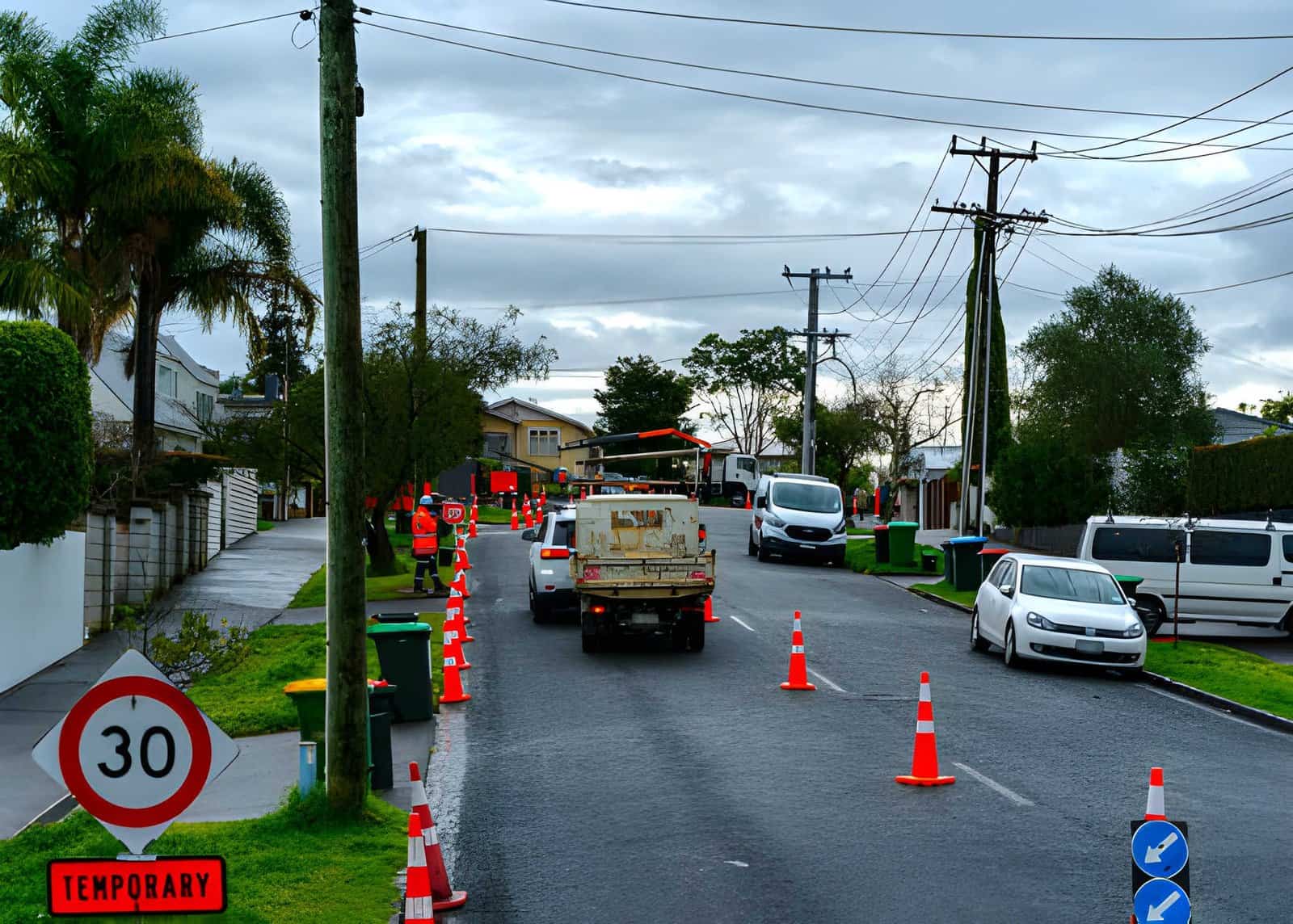 construction trucks suburban street traffic management